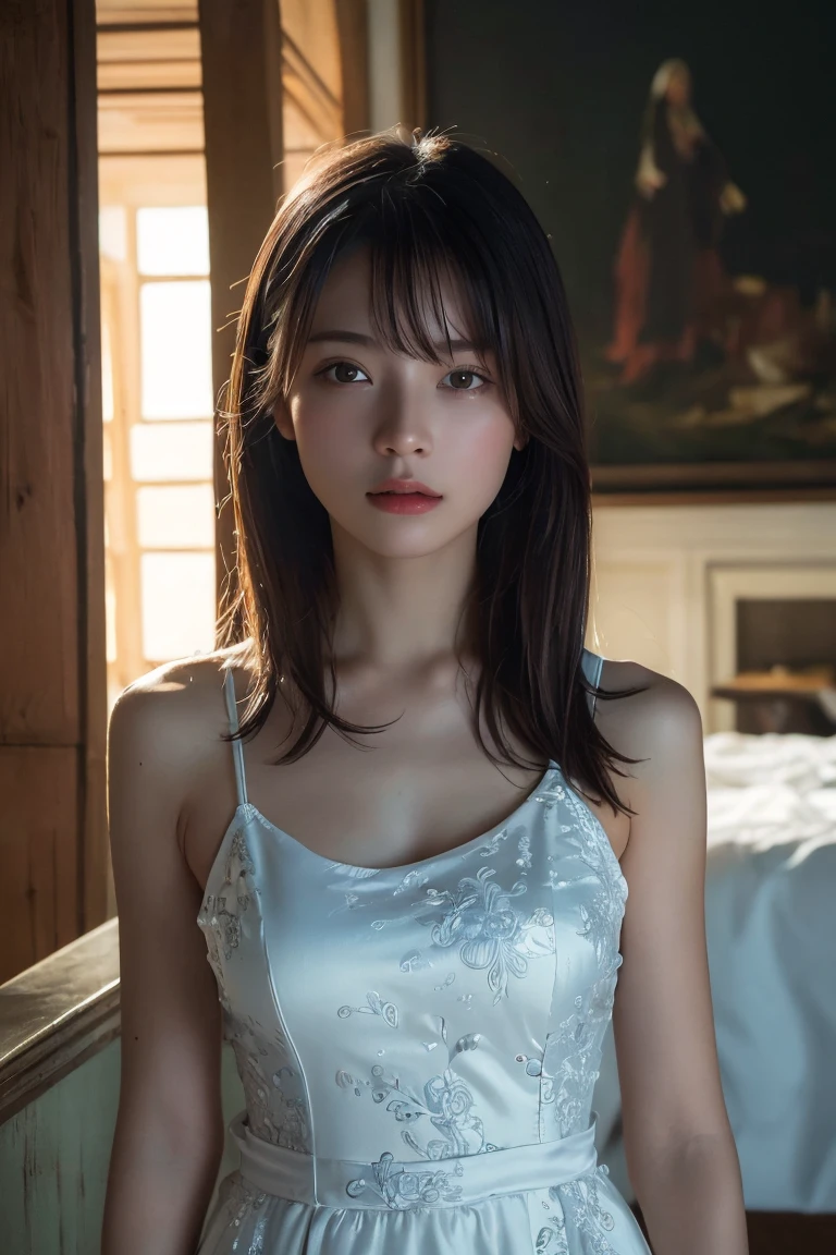 (Highest quality:1.4),(masterpiece:1.4),(Realistic:1.4),(Realistic:1.2),(超High resolution, RAW Photos:1.4),(High resolution, Ultra-detailed:1.2),(8K:1.2),Movie Photos,a photo of a dark-haired,One girl,alone,wear ,((China dress))、((Upper Body:1.3))