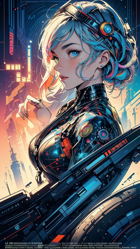 (((masterpiece, highest quality))),(((solo:1.2))),(((1girl:1.2))),32k wallpaper, very detailed, poster, vintage science fiction,(((((geometric cinematic movie poster))))), (bauhaus), shape,(((abstract))),(mid century modern),movie poster,(((((portfolio))))),(((((Close-up))))),(((((bust up))))),((((more various angle)))),(((highlight))),Vast landscape,((((heterochromia)))),(((complete. detailed face))),(((Extremely talented))),(((most complecated machine))),((Overall colorfully))(((text))),(((typography))),(((sentence))),(((Label))),(detailed movie poster),(((((most complicated machine))))),(((genius mechanic))),