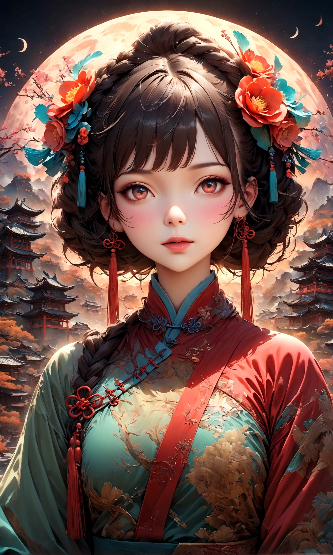 A fantastic view of Chinatown,赤い提灯の温かいLight,Modern and historic,Fantastic and dreamy landscape,Light,風景の中にChinese clothingの女性が1人います,She is charming and beautiful、まるで上海のnightを象徴するかのようです,Realistic skin texture,Photorealistic,BREAK,豪華な刺繍が施されたChinese clothing,A masterpiece created by designers,The best configuration,Light and Dark,BREAK,,(masterpiece:1.3),(highest quality:1.4),(ultra detailed:1.5),High resolution,extremely detailed,unity 8k wallpaper,Intricate details,Wide range of colors,artwork,rendering,(masterpiece:1.3),(highest quality:1.4),(Super detailed:1.5),High resolution,Very detailed,unity 8k wallpaper,Draw artistic background,Chinese style,Traditional,Absurd beauty,Zentangle,幻想的で美しいnightのチャイナタウン,night,美しいLightと影,Sparkling,Anatomically correct,Structurally correct,Chinese clothing