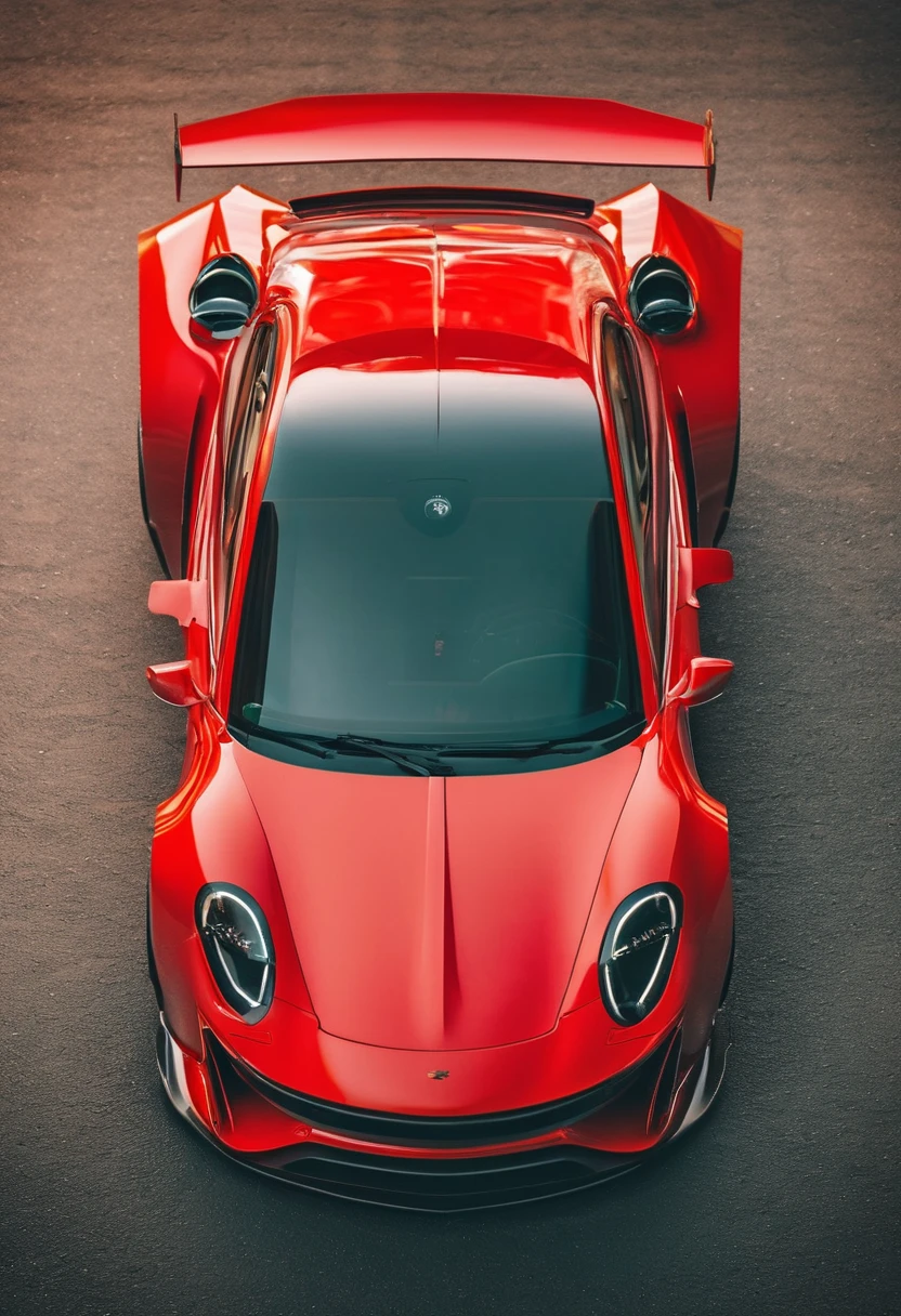 Red sports car, photo taken directly from the front of car, phone wallpaper, masterpiece quality, cinematic photography