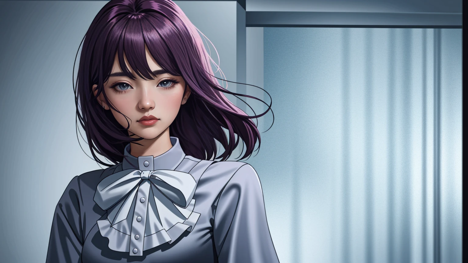 1girl, calm, closed mouth, collared shirt,, 
