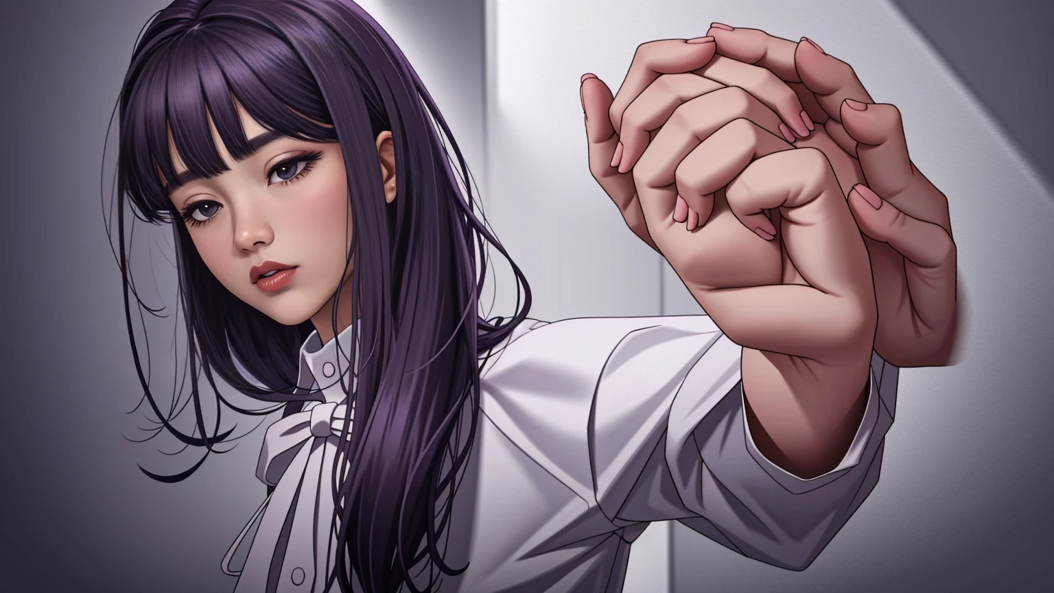 1girl, calm, closed mouth, collared shirt,,