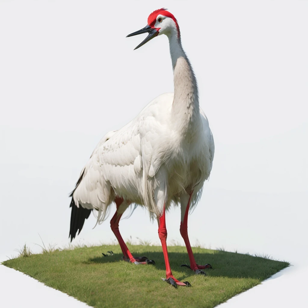 Big Animaly, Crane mixed with grass, Reds colour skins, Grassroots background, (white background simpleks),