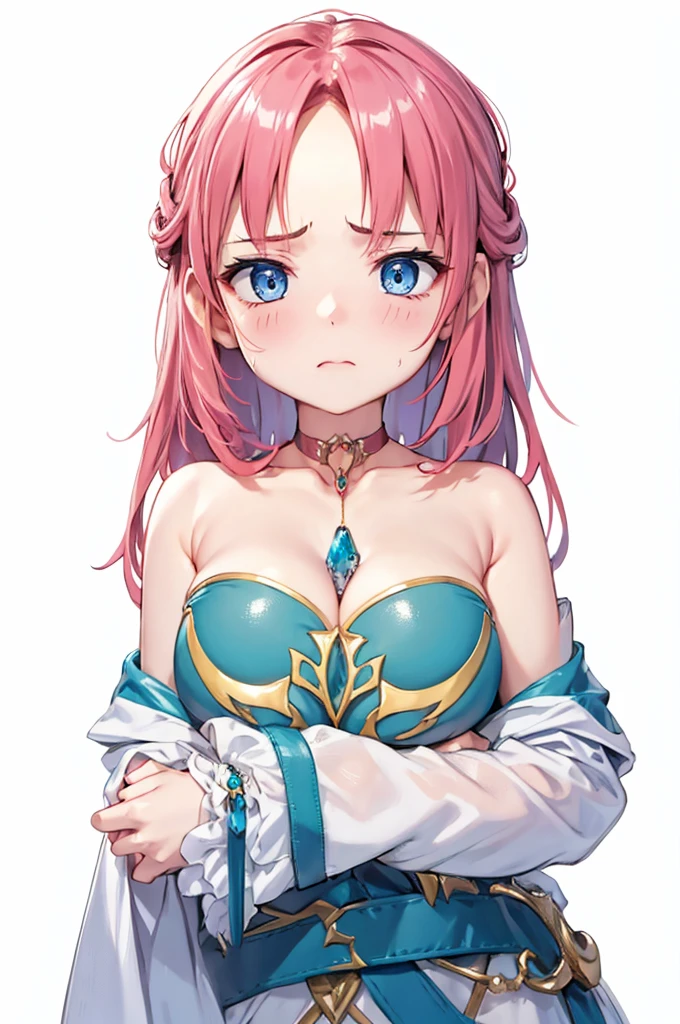 beautiful girl,Clench,Ribbon on neck,,painful,sad,Jewelry on the chest,Cleavage,Put your chest close,Blue Eyes,4K,8K,Highest quality