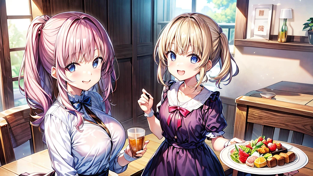 1mother、1son,(((Parent and 、Highest quality、Masterpiece、Official Art、The best dynamic composition)))、(detailed)、Anime Style、小さな男の子とお母さんがお互いの顔を見ながらsmileで幸せそうにダイニングで食事している、smile、Sparkling、Heartwarming、