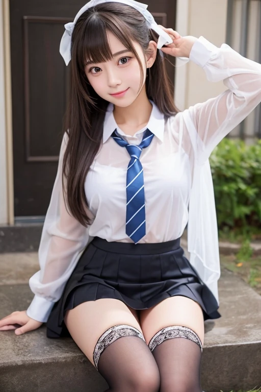 Cute Girls、high school girl、See-through、Mini skirt flipping、stockings、sit