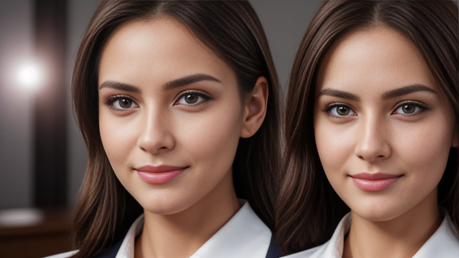 a friendly customer service representative, detailed facial features, expressive eyes, warm smile, professional attire, office setting, natural lighting, high resolution, photorealistic, 8k, best quality, masterpiece, extremely detailed, cinematic lighting, soft colors, beautiful detailed eyes, beautiful detailed lips, extremely detailed face