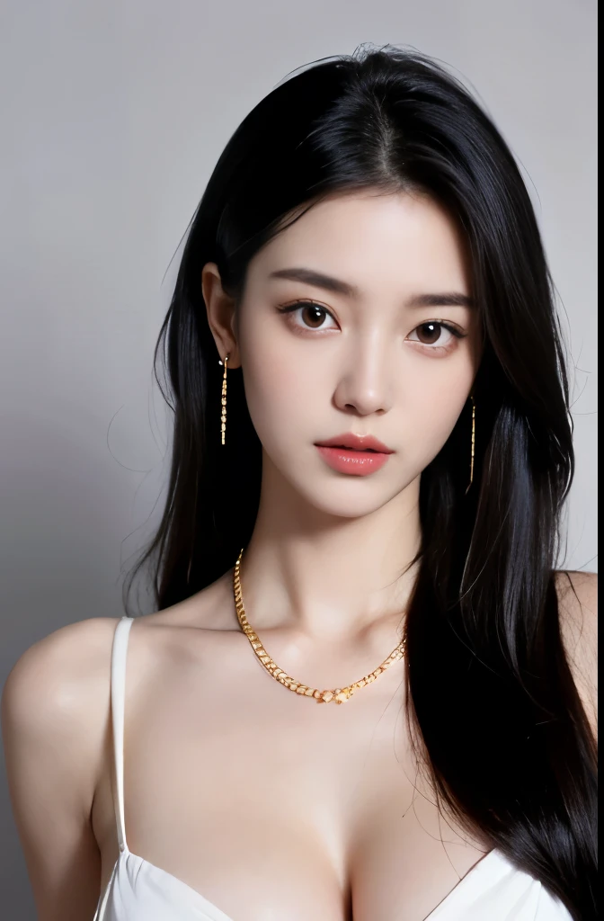 (masterpiece:1.3), (8 thousand, realistic, RAW photos, best quality: 1.4), (1 woman),(very sexy), (Beautiful makeover), (유난히 아름다운 realistic 얼굴), (Build a beautiful body) , (long eyelashes), (double eyelid), (black hair. parted, long hair:1.3), (아름다운 parted스타일), (Realistic and truly beautiful and delicate eyes), (beautiful and big breasts), (realistic and beautiful skin), (absurd), (attractive), (ultra high resolution), (extremely realistic), (very detailed), (golden ratio), (necklace), (earring), (So beautiful and sexy)