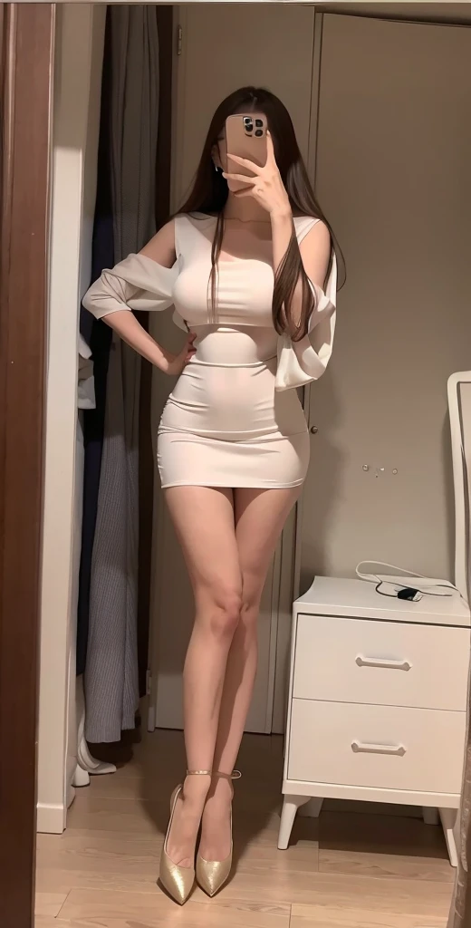 Alapi woman in short skirt taking a selfie in the mirror, tall thin beautiful goddess, Sexy dress, Tight dress, Translucent dress, wearing dresses, tightly dress, is wearing dress, photo of slim girl, full extremely slim body, opened dress, very tall and slender, height of 165cm, Dressed in elegant dresses, see through dresses