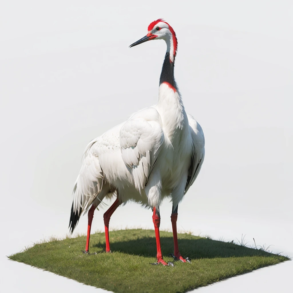 Big Animaly, Crane mixed with grass, Reds colour skins, Grassroots background, (white background simpleks),