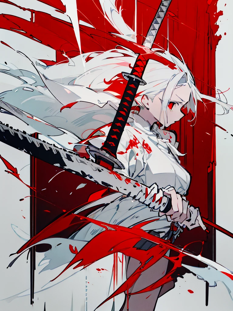 there is a photo of a sword with blood, ghost blade style, sword jiang, weapon of war, sword drawing, beautiful sword, white and red fantasy sword, katana chainsaw sword, blade design, Longsword, fantasy sword of warrior, armored sword blade, shiny silver katana sword, epic fantasy weapon art, sickle drawing, fantasy sword, white and red, White and red, White and red, White and red, white and red, Bloody, Bloody, bloody