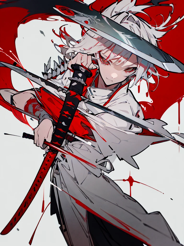 there is a photo of a sword with blood, ghost blade style, sword jiang, weapon of war, sword drawing, beautiful sword, white and red fantasy sword, katana chainsaw sword, blade design, Longsword, fantasy sword of warrior, armored sword blade, shiny silver katana sword, epic fantasy weapon art, sickle drawing, fantasy sword, white and red, White and red, White and red, White and red, white and red, Bloody, Bloody, bloody
