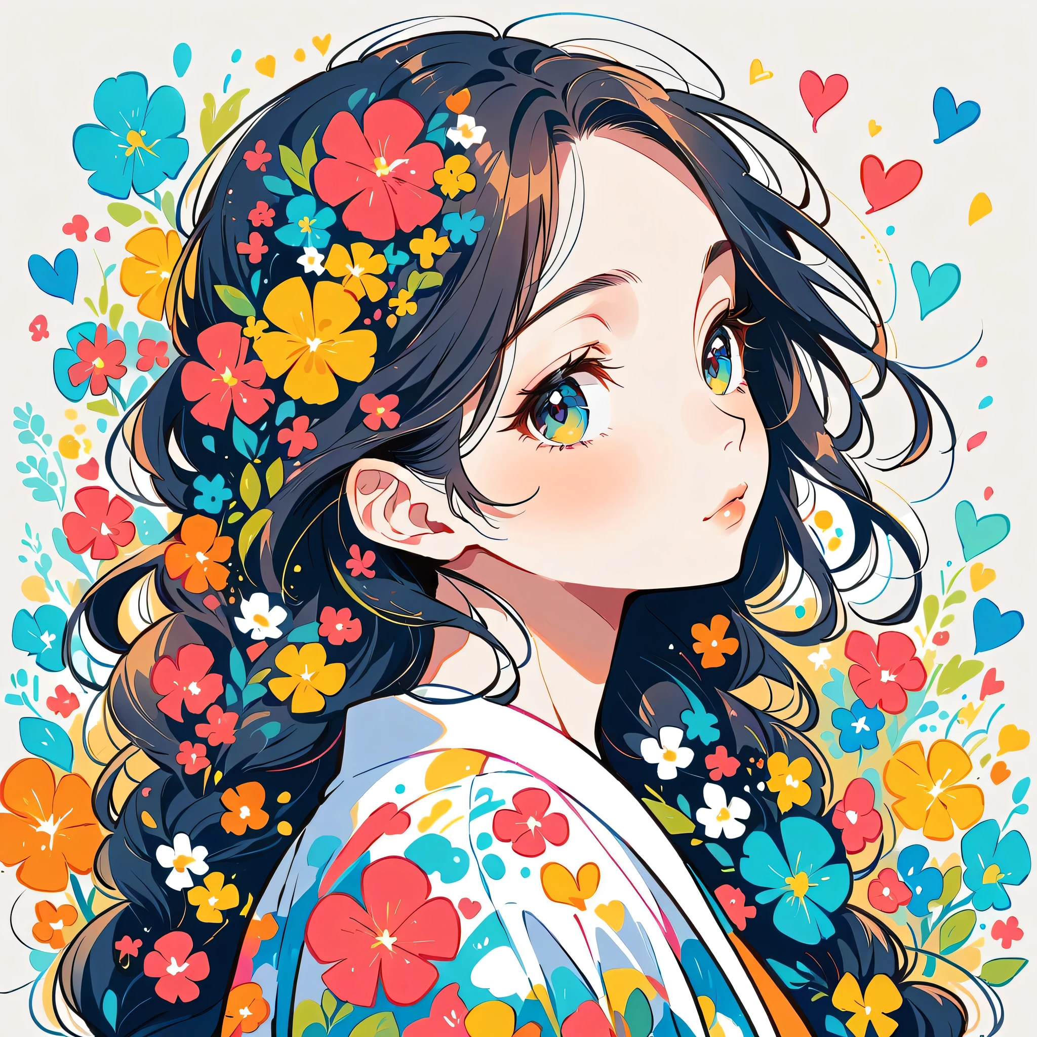 Mika Pikazo Style、The most beautiful girl of all time、Lips in Love、Colorful flowers、colorful hearts, Simple line initials、Abstract art、Urban Background