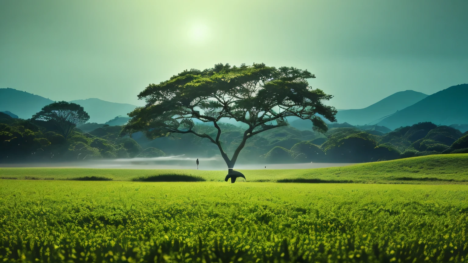 An otherworldly creature walking across a field of luminescent plants、worldofmist RAW photos, Deep blue and brilliant green (masterpiece:1.3) (最high quality:1.2) (high quality:1.1), Cinematography,Lightroom,Particle Effects,Very detailed,Ultra-realistic,composition,Detailed,Complementary Color,Medium scale photography,Establishing Shot