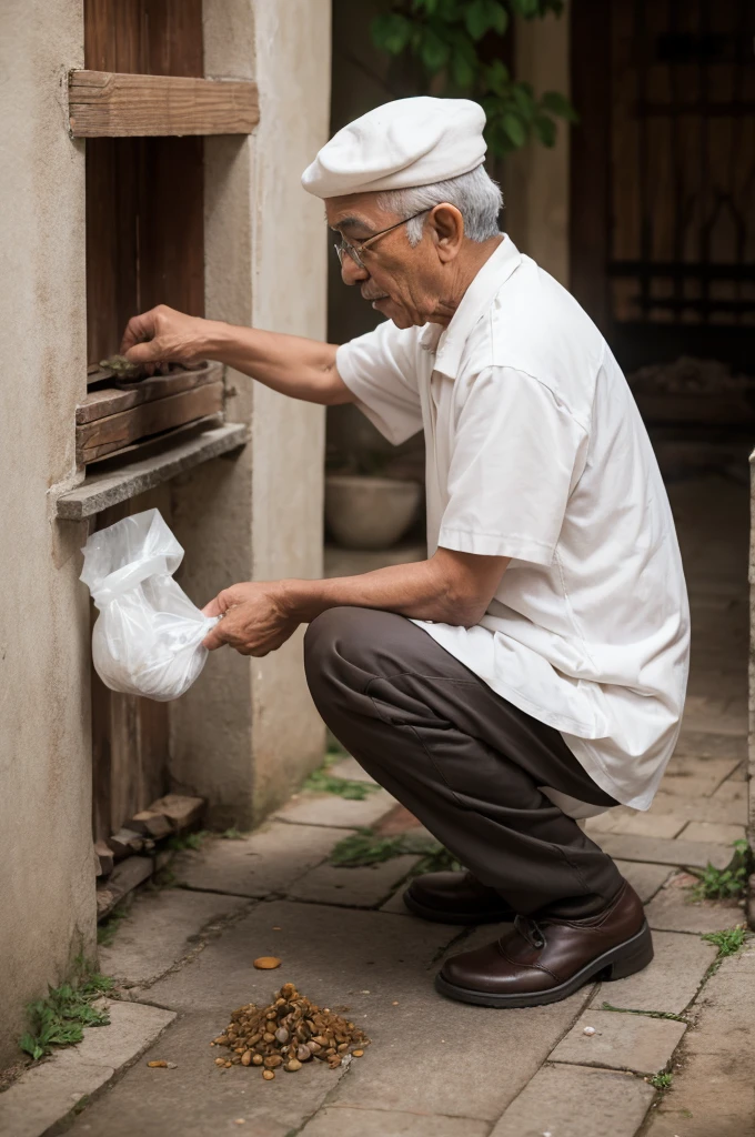 Grandfather scattering feces and urine