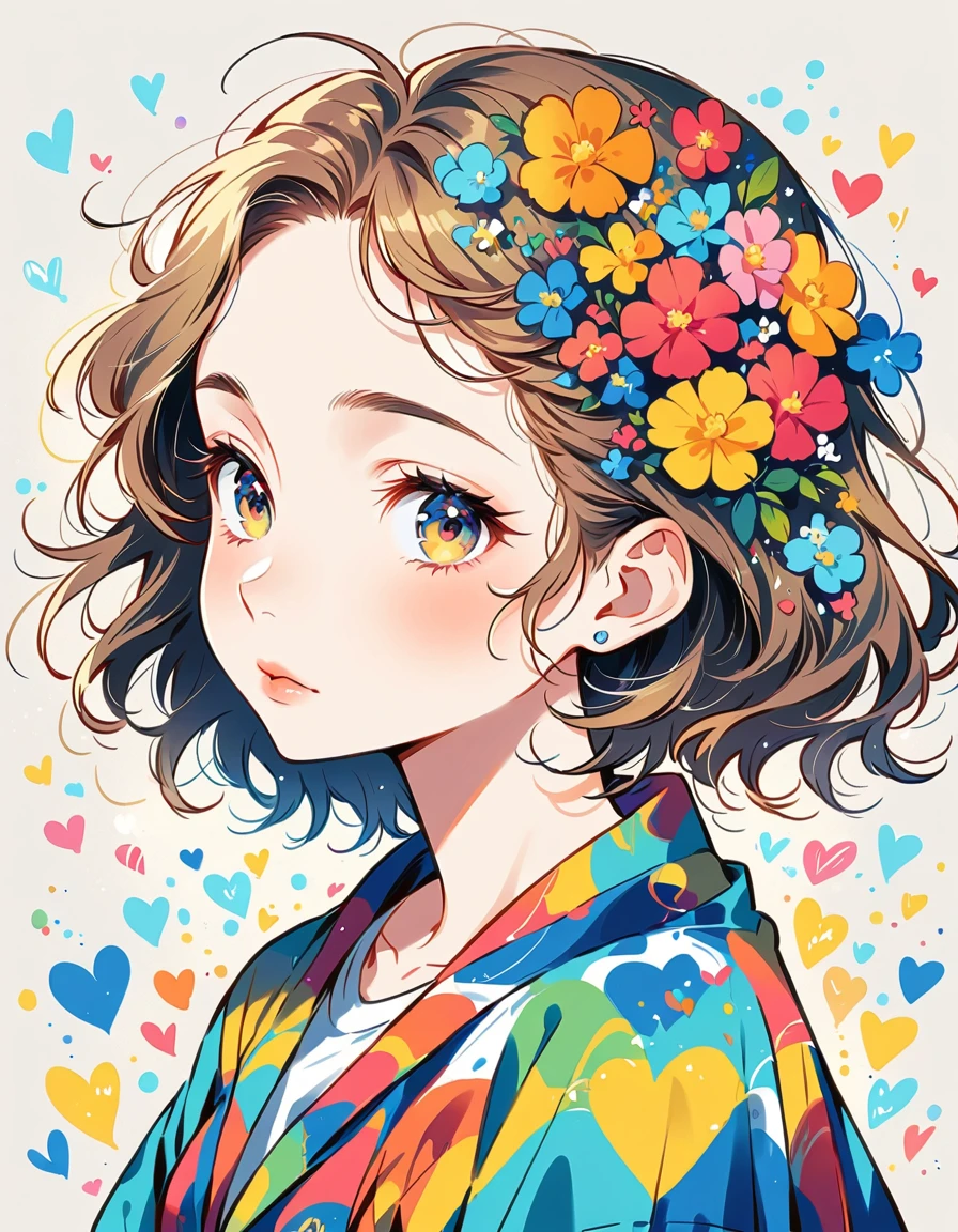 Mika Pikazo Style、The most beautiful girl of all time、Lips in Love、Colorful flowers、colorful hearts, Simple line initials、Abstract art、Urban Background