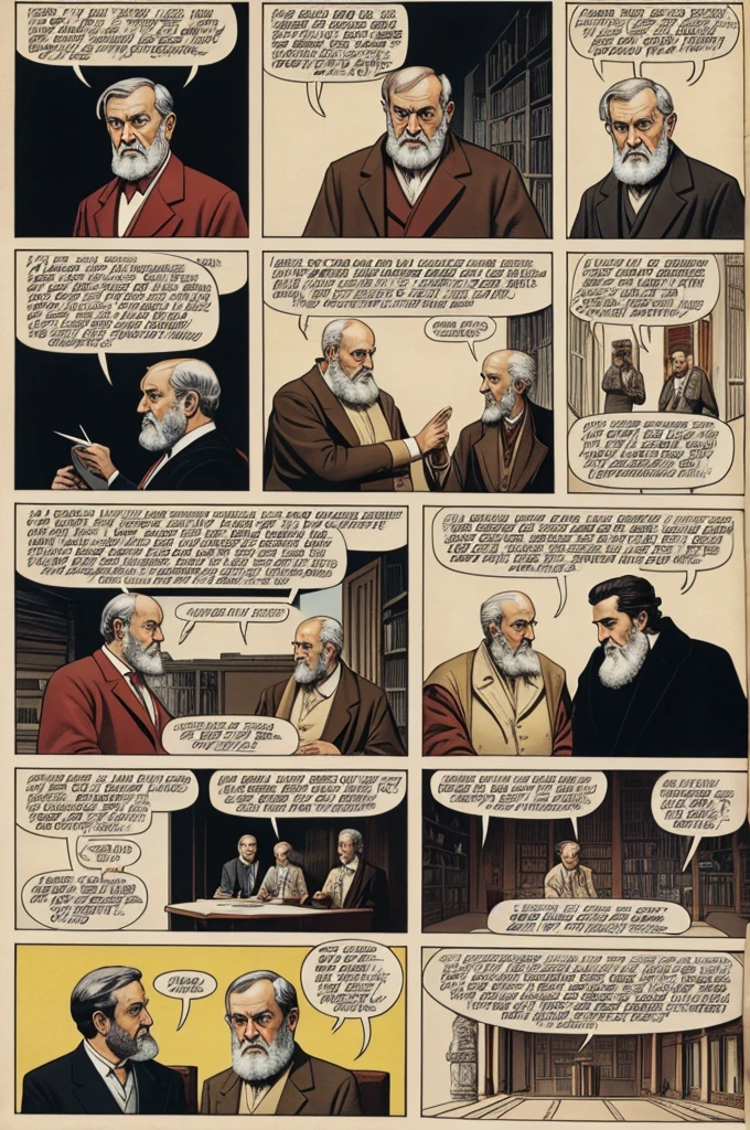 Make me a comic with images of at least 6 pages about Freud and Plato talking about psychoanalysis