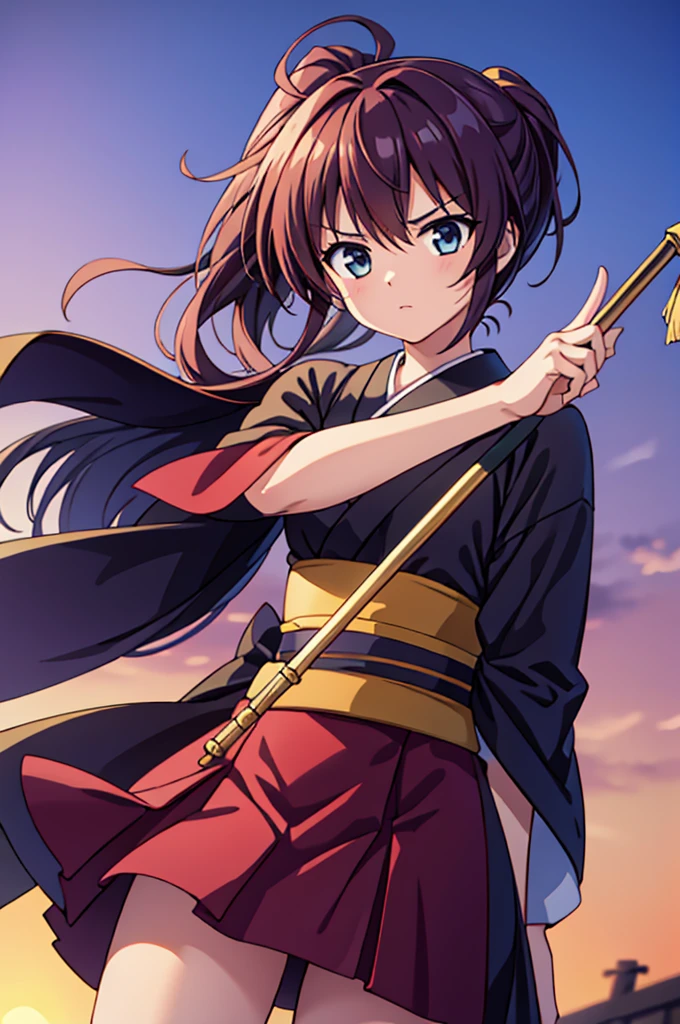 quality, masterpiece, High resolution, alone, （Rurouni Kenshin: Saito Hajime），（Glaring Eyes），roar，（spear) ，（Spear Thrust），Holding a spear，kimono，（Spear pose），（Jinhaori），Evening sky_background，Young Girl，Anime Style, 最高quality, 4K, masterpiece,， alone, 1,whole body，looking at the camera, Shinkai Makoto style, （yellow_coat）Sharp Eyes，Low posture，（(spear‗pose)) ，（Full Finger）, （Accurate fingertips）, （The finer details）, （Anatomically correct）, (映画のbackground), Hyper Detail, (Subtle details), (Intricate details),