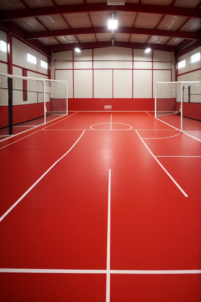 Create a red background, with a futsal court, and with various information