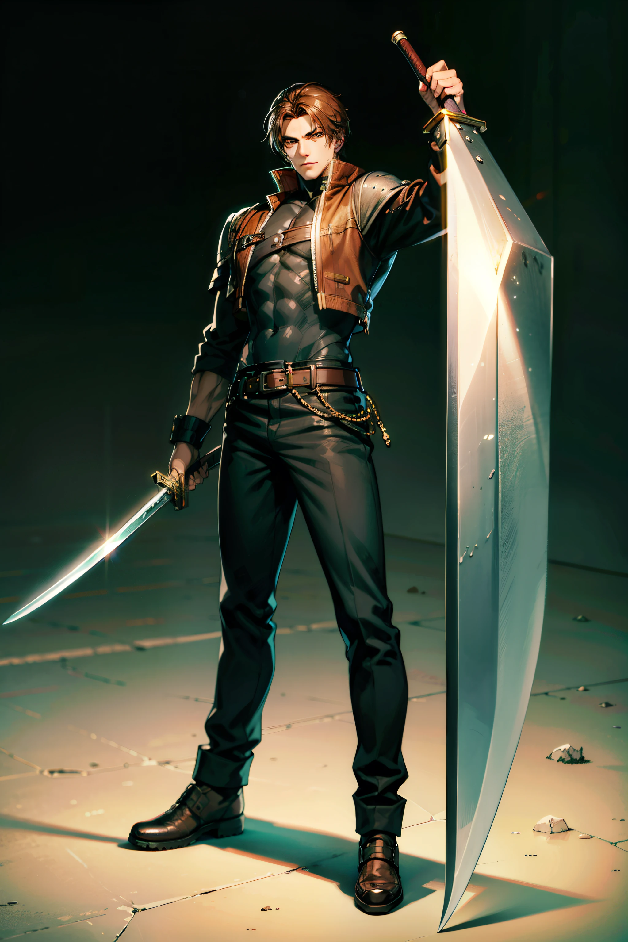 A man holding a huge sword, 
