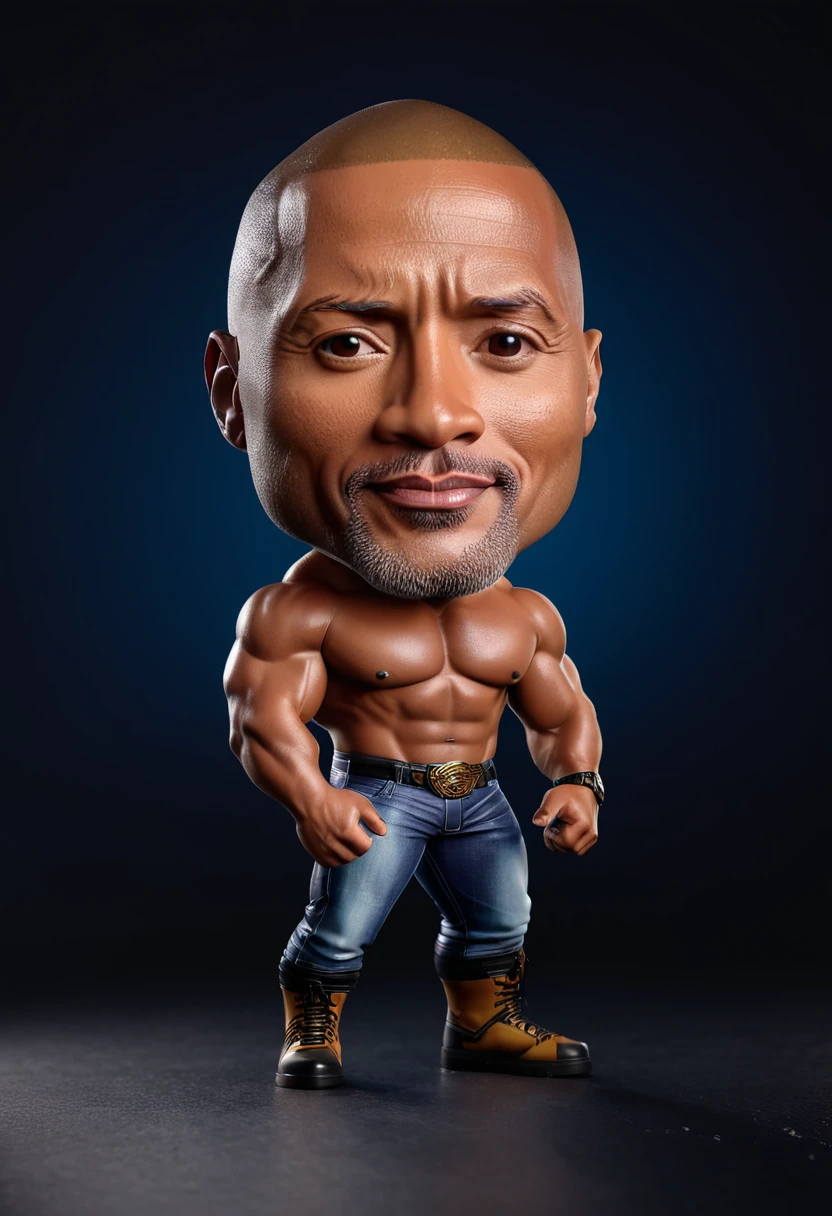 real-life 3d render of dwayne johnson as a funko pop, studio lighting, wide shot, trending on artstation, unreal engine 8k