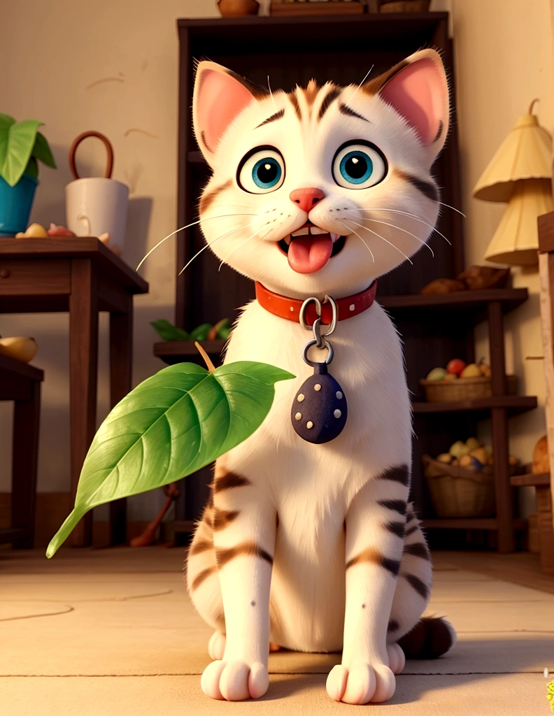 The kitten tries to eat the leaf but quickly spits it out.
Narration: "Every day is a desperate search for a morsel of food