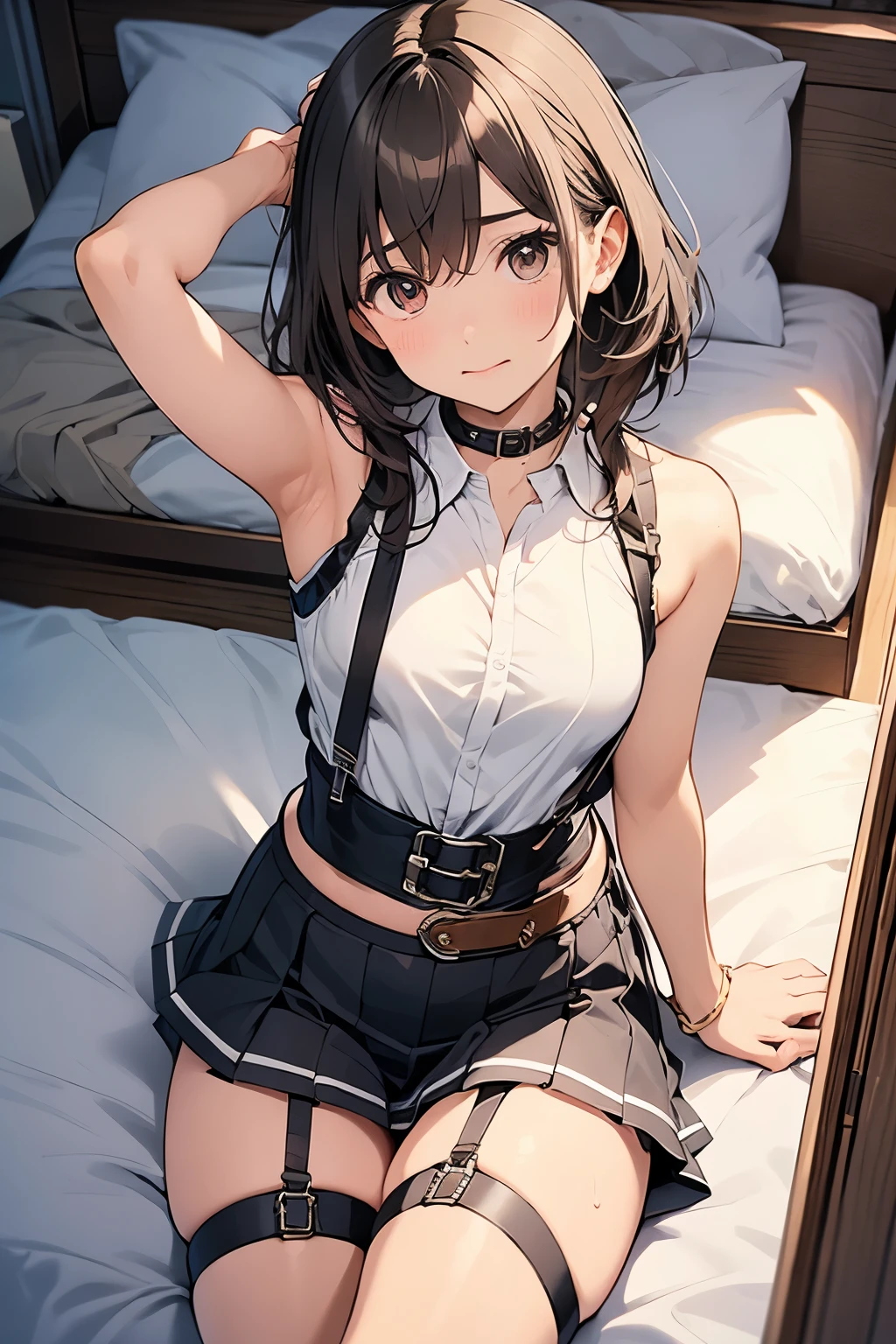 Gazing at the audience　　　Black suspenders　　　bulging big breasts　　 　 　　　wall 　mini skirt　garterbelt　garter　　　　　　vision　　　Small face　 　　　holster　　　Beautiful woman　　Show me your hands　　 Lying in bed　　vision 　　Taunt　~ side　~ side汗 　arm　　belt　summer　Armpit sweat