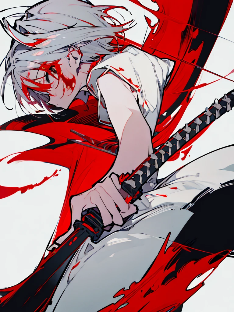 perfect katana,sword with blood, ghost blade style, sword jiang, weapon of war, sword drawing, beautiful sword, white and red fantasy sword, katana chainsaw sword, blade design, Longsword, fantasy sword of warrior, armored sword blade, shiny silver katana sword, epic fantasy weapon art, sickle drawing, fantasy sword, white and red, White and red, White and red, White and red, white and red, Bloody, Bloody, bloody, Photo showing the entire sword, image showing the entire sword, perfect katana, perfect katana