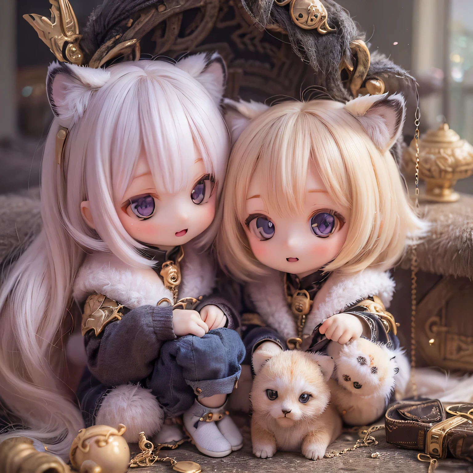 (Highest quality,4K,8K,High resolution,masterpiece:1.2),Very detailed,Realistic,White Tiger Girls Chibi,Beautiful details,Long eyelashes,Detailed lips,A girl in colorful and cute clothes,鮮やかな花を咲かせる背の高いwood々々Play in the Magic Garden,soft, wood々Warm sunshine々Plug in from between,Creates a magical and dreamy atmosphere,Bring a sense of glamour and wonder to your scenes,The skin has a delicate and intricate tiger pattern......,Glows softly, Mysterious Light,The innocent and happy expressions of the girls,
Emphasize a pure and playful personality,Small and adorable chibi characters,
Add cuteness, A harmonious blend of reality and fantasy,
Evokes childlike joy and imagination, vibrant and lively color palette, cute pose pink shades, purple, Blue and,Painting-like texture, Add depth and richness to your artwork, Capture the magical essence of the scene.(((underwear)))