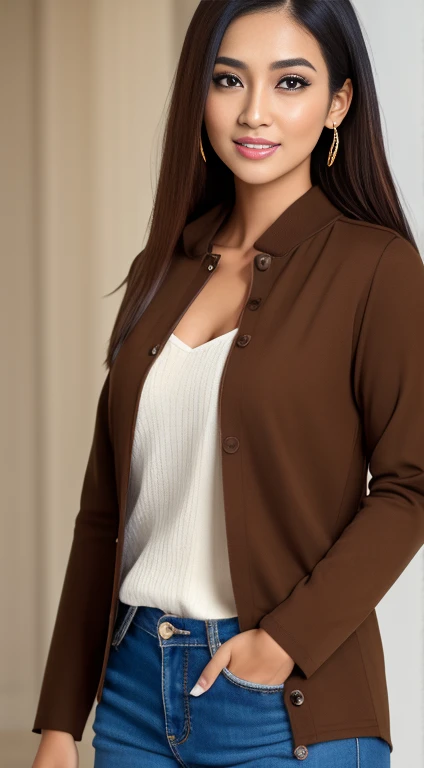 RAW, Best Quality, high resolution, Masterpiece: 1.3), beautiful malay woman (they:0.8), perfect nose,perfect lips, Perfect eyes, detail :1.2),((big chest)),1 malay girl,whole body image detail, crying eyes, RAW, Best Quality, high resolution, Masterpiece: 1.3),big chest, perfect nose,perfect lips, Perfect eyes, detail :1.2), soft smile, RAW, Best Quality, high resolution, construction: 1.3), beautiful malay woman (they:0.8)1Beautiful Malay woman,beautiful face, crying eyes, perfect lips, large eyes, big chests, Woman in brown shirt and long plizket walking down the hallway , wearing a jacket around the waist, wearing casual clothes, Brown hair, casual clothing style, wearing smart casual clothes, wearing beautiful clothes, pose casual, with beautiful appearance, modern casual clothing, simple clothes, modern casual clothing, simple style, narrow waist, round buttocks, thick thighs, wearing a long plizkit skirt, wearing a blouse,whole body