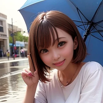 heavy rain:1.2、Holding a transparent umbrella、A girl crouching on the street、A puddle spreads at my feet、T-Shirts、mini skirt、Bob Hair、Brown Hair、Tears on face、Medium breast、Beautiful face、Accurate Face、Anatomically correct limbs、Accurate 5-finger、Photorealistic quality、Highest quality、masterpiece、16K、Detailed Background、