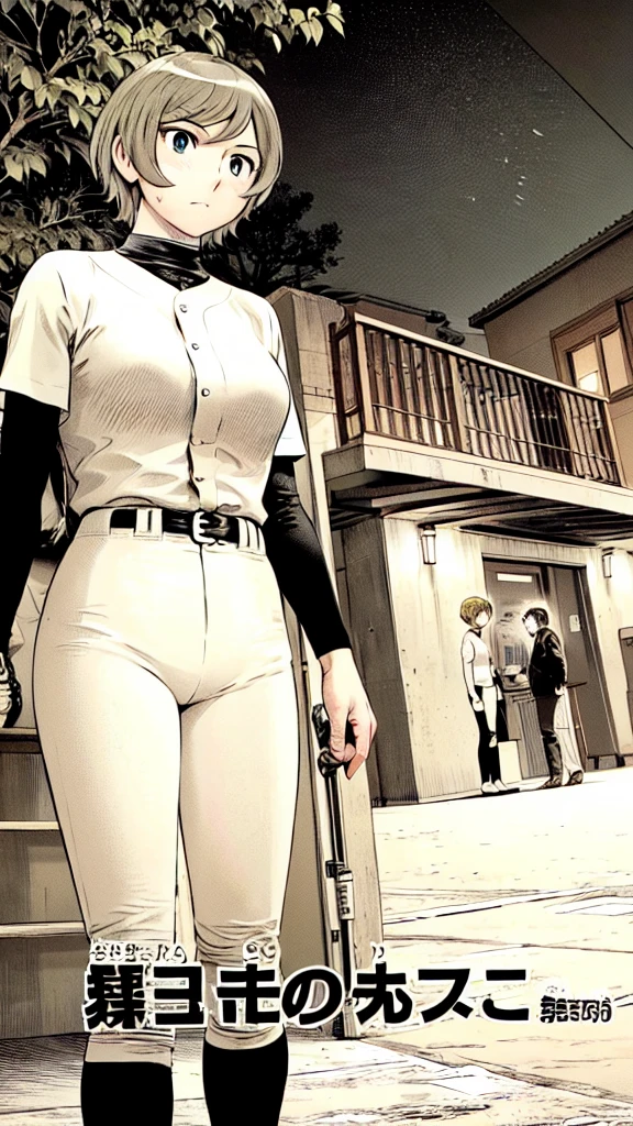 (Baseball uniform:1.2),
Blonde Hair, (short hair:1.2),Long sleeve, Black Shirt, turtleneck,White trousers、uniform、Black belt、((Illustration of people))、Big 、
View Audience,, (Highest quality:1.3),One Girl, White pants、uniform、Outdoor、baseball ground、ground、soil、blue eyes、Tight black shirt、(masterpiece、Highest quality)、Highest quality, Ultra-high resolution, (((masterpiece))), alone, Sweat、Big eyes、Big Breasts、One Girl, Front view、Embarrassed face、Bronze colored hair、((short hair))、Stand up straight