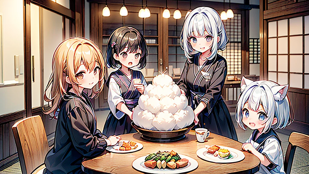 1son,1mother,(((Parent and 、Highest quality、Masterpiece、Official Art、The best dynamic composition)))、(detailed)、Anime Style、(((小さなとお母さんがお互いの顔を見ながらsmileで幸せそうにダイニングで食事している)))、smile、Sparkling、Heartwarming、