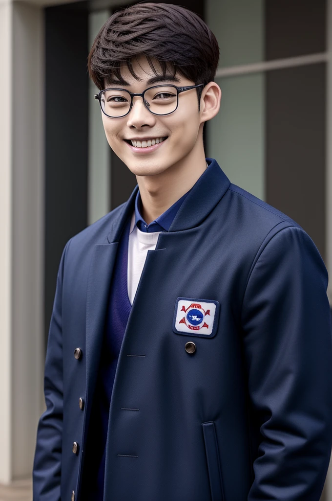 A handsome men ,20 age , Short Hair Hair, korea , Student，(((Wear a tactical vest of the Royal Thai Navy.......))), full body view,smile ,Pectoral muscles, Big arm muscles,  Big muscles, Wide shoulders ,athlete , Upper body (1), It's raining: 1.3, gym: 1.2, body dripping wet: 1.1, Cycling