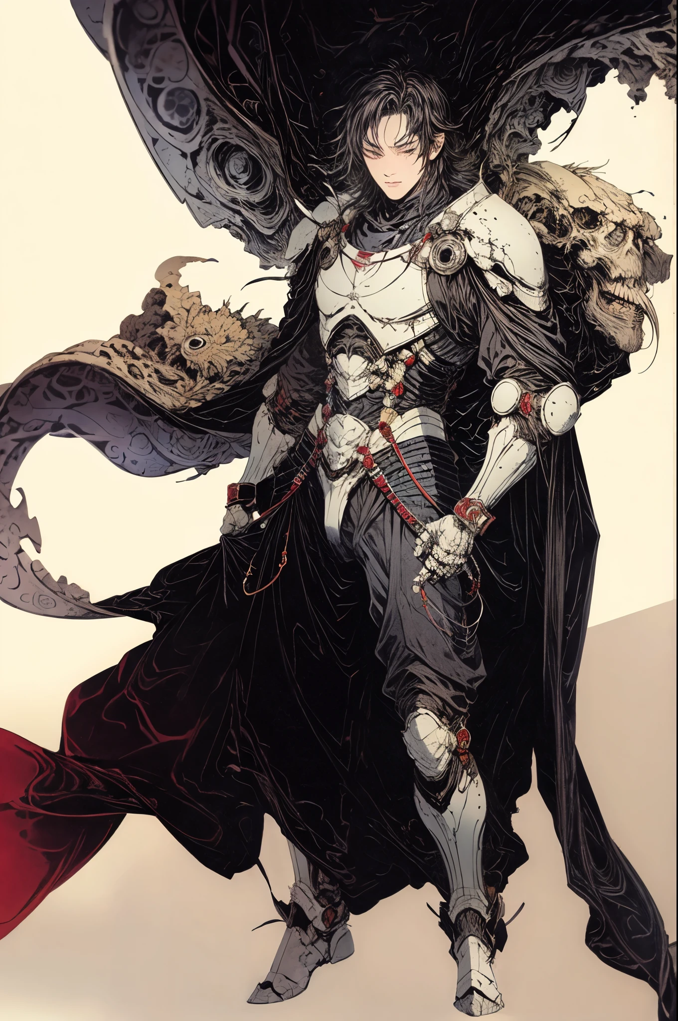 best quality,masterpiece,Ultra-high resolution,one位俊美年輕強壯的裸體男人,looking at the audience,one,Yamamoto Takashi style,
simple background,White_background,Machinery Division，Exoskeleton，Cold-blooded man，tough guy style，Ice cooler，countless blades