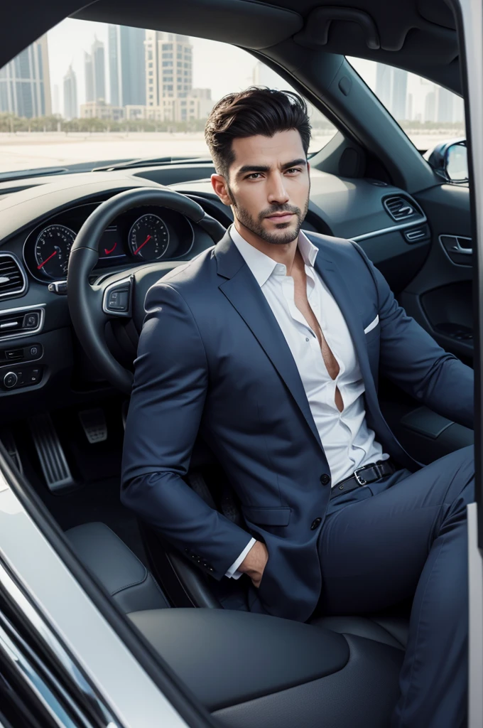 entrepreneur man handsome face, iphone photo [in dubai sitting in your sports car] perfectbody