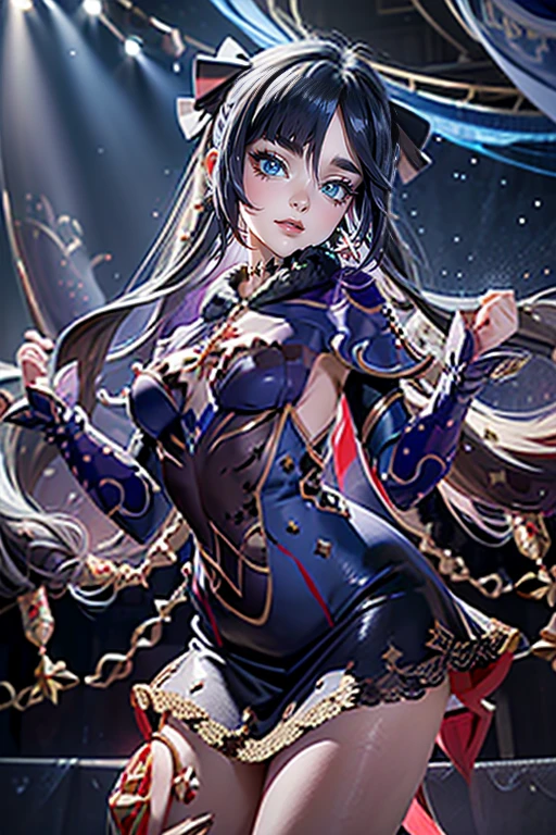 Mona_(genshin impact), ornament hair, perfectly body, perfectly hands, wave hair, blonde hair, long hair, glow eyes, black dress, more details on her clothes, black dress with gold details, night, ornament hair, long hair, 1 girl, Looking at the audience, on the stage holding a microphone, flowing hair, Beautiful Eyes, Plump and glossy lips, Idol, dress with too many frills, black dress, navy laces, black Short skirt, Drape clothes, navy gem, Lace trim, bright stage, luxury gold details, gold jewelry, more details, best quality, Big sparkling eyes, blushing, Striped Lace Stockings, black Lolita skirt, sparkle, solo, centered girl, cowboy shot, perfectly body, perfectly hands, two arms, two legs, two hands, five fingers, perfect anatomy, glowing hair, white roses, 1girl, dress, solo, flowing hair, floating hair, ornament hair, perfectly body, perfectly hands, on the stage, sparkles, more details on her clothes, dress with transparency, golden details on her dress, night, holding a microphone, ((4k, masterpiece, top-quality)), 8k, best quality, high resolution, UHD, (illustration:0.8), super cute girl, delicate and beautiful face, mature girl, super cute hairstyle, (beautiful detailed eyes:1.6), extremely detailed face, perfect lighting, extremely detailed CG, (perfect hands, perfect anatomy), Best quality