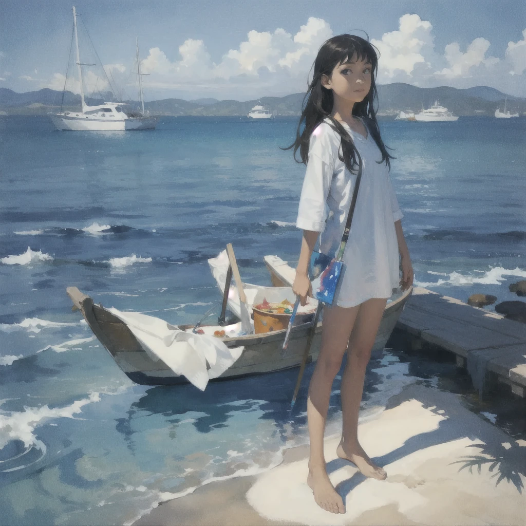 Tranquil voyager girl, Surrealism, Paint in watercolor style, Photorealism