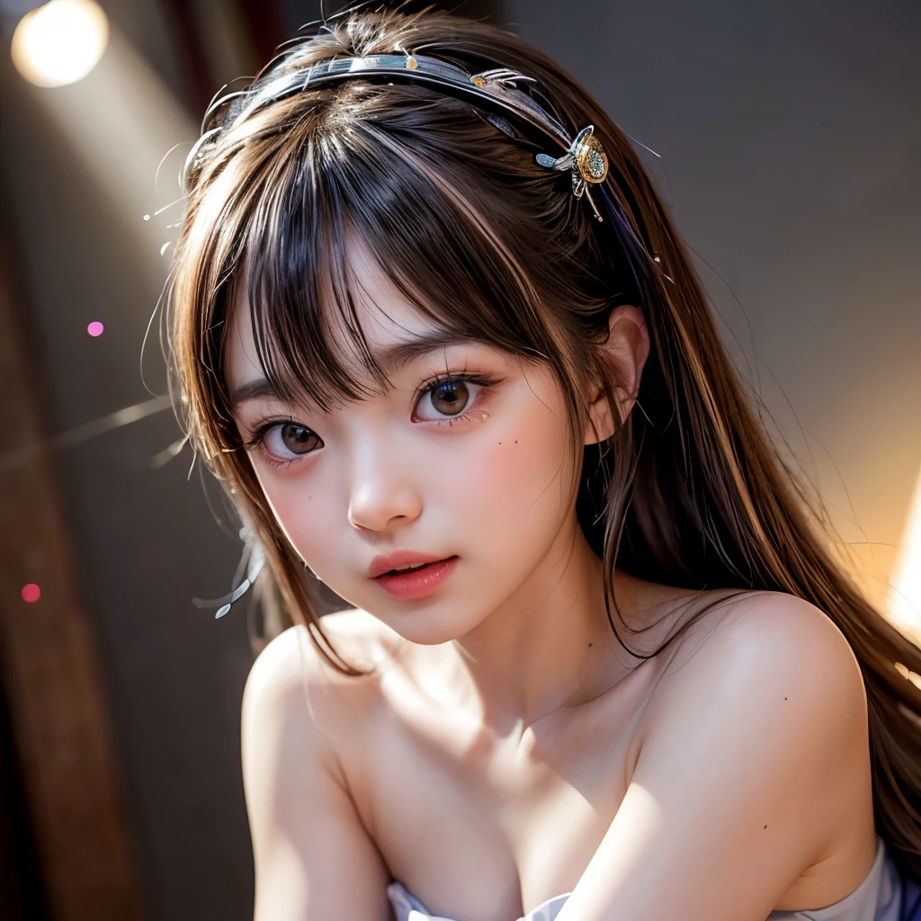 NSFW, 8k, High-level, absurd, masterpiece, best quality, primitive, very detailed CG, very detailed wallpaper, perfect lighting, Extremely detailed (((The personifying " Mio Imada " as a Little Girl))), MysticSight, Tyndall effect, Tyndall scattering, Studio gray background with (many Dazzling RainbowColor particles BokeH:1.28), (RoundlyButts, ThighGap), (Exposed:0.4), (Assfocus with looking ahead), BREAK (NOGIZAKA face variations) Extremely Detailed very KAWAII face variations, perfect anatomy, Childish, captivating gaze, elaborate detailed Eyes with (sparkling highlights:1.28), long eyelashes、Glossy RED Lips with beautiful details, Coquettish tongue, Rosy cheeks, Radiant PearlSkin with clear transparency . { (Dynamic LifeLike expressions:1.4) | :d) }, (large eyes:-1) .