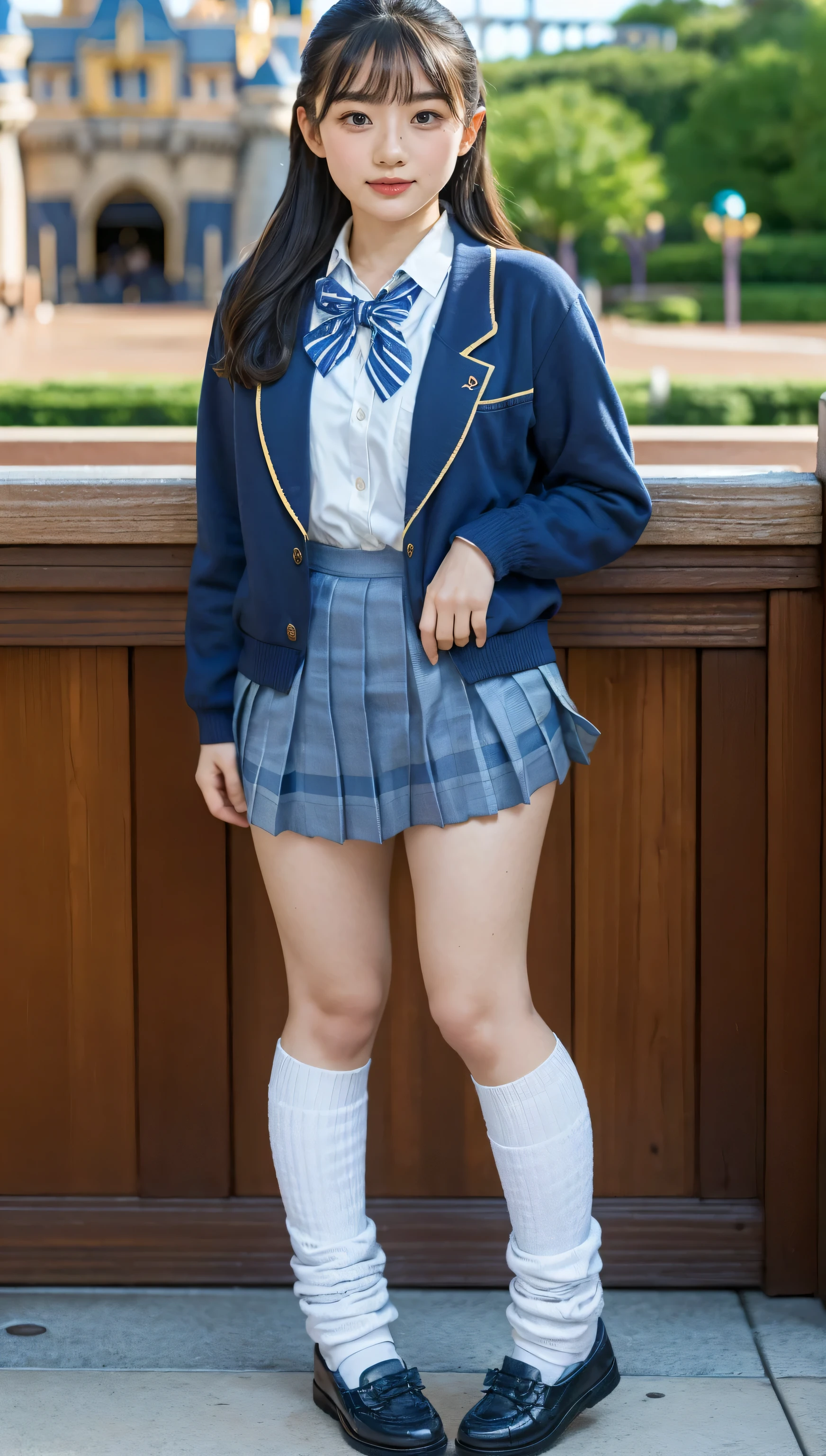 (photorealistic:1.4), (fullbody shot), (short stature),best quality, masterpiece, raw 32k photo, (extremely detailed japanese beautiful girl), (extremely detailed eyes:1.2),(),(lolita),(14 years face:1.2), ultra-detailed, ultra high res, amazing, BREAK,standing,
(school uniform:1.5),detailed school girl, (disneyland:1.4), beautiful detailed girl, bangs, cute face, miniskirt,(baggysocks)