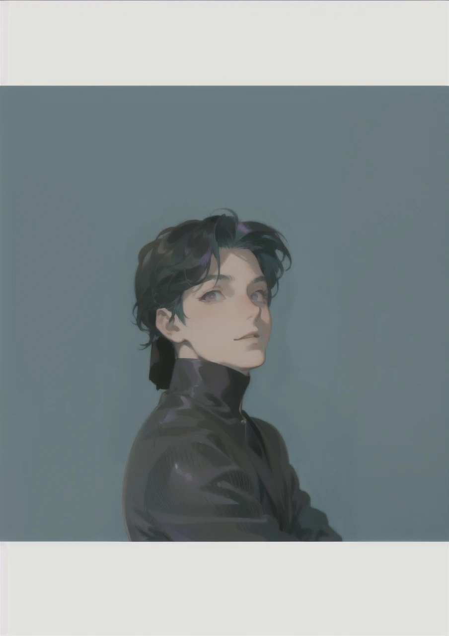 masterpiece, illustration, high quality, 1 boy, kazehaya tatsumi, happy gentle smile, green hair, purple eyes, upper body, slightly side view, holographic clothing, looking at viewer, pose,  