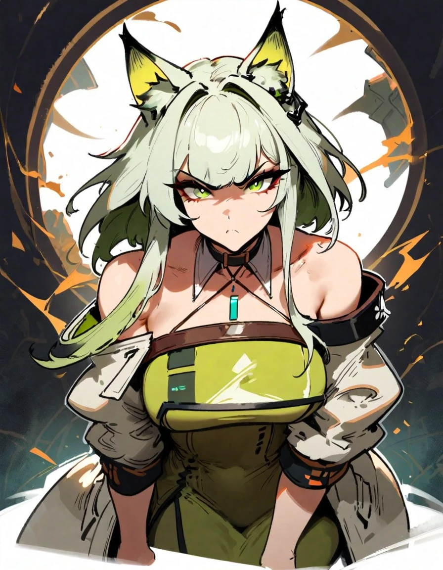 1girl, kal'tsit \(arknights\), arknights \\\\\ masterpiece, best quality, very aesthetic, absurdres, newest \\\\\\ slim body,///// ,by nyantcha,cutesexyrobutts , by khyle,,////// ,,,, , ,,detailed face, , ,, , , , , beautiful face, (white background:1.2), , sexy, , serious.angry, green eyes, animal ears, , ,,,big tits,), in the center of the frame,,, ,, ,full body , solo,