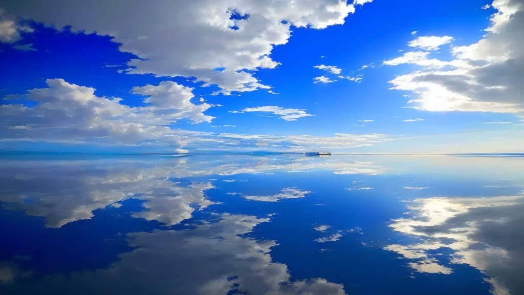 Clouds reflected in the lake water with boat, Amazing reflection of the sky, Beautiful reflection, Clear reflection, mirror like water, Mirror-like calm water, Beautiful reflection, Incredible reflections, Built on the Uyuni Salt Flats, Infinite reflection, Blue Reflection, In Salar de Uyuni, Beautiful sky, Awesome Wallpapers