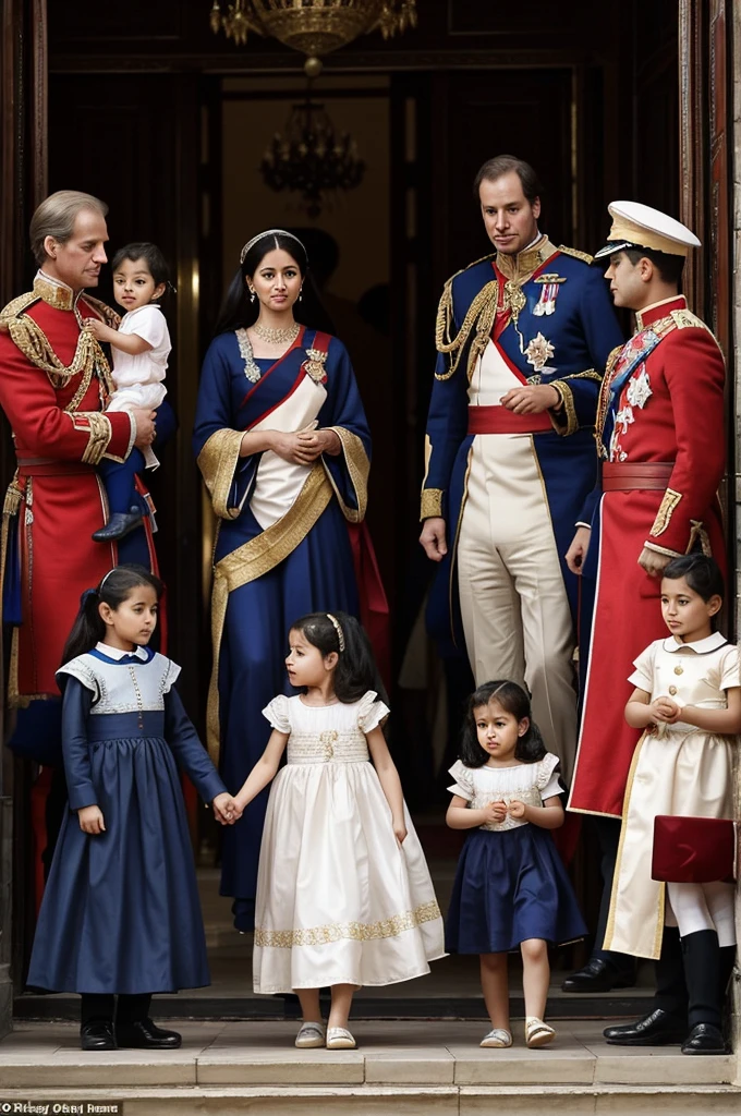 Mexican boy and girl wearing a Mexican military uniform,Step inside Chapultepec Castle with an atmosphere similar to Hogwarts.