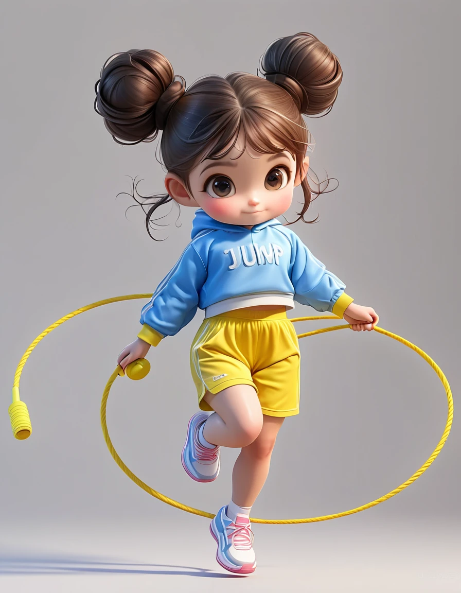 3D,1 Girl,2 buns,jump rope,Sportswear Set,Cartoon Style