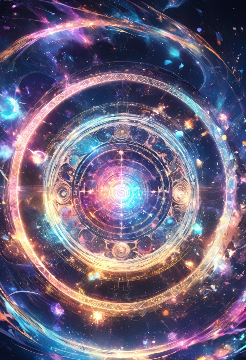 Fantastic CG illustrations,A picture of a fantastic space drawn with a magic circle,Colorful magic circles create a magical space.Beautiful depiction of the magic circle,High resolution, high precision, 4k.8k.