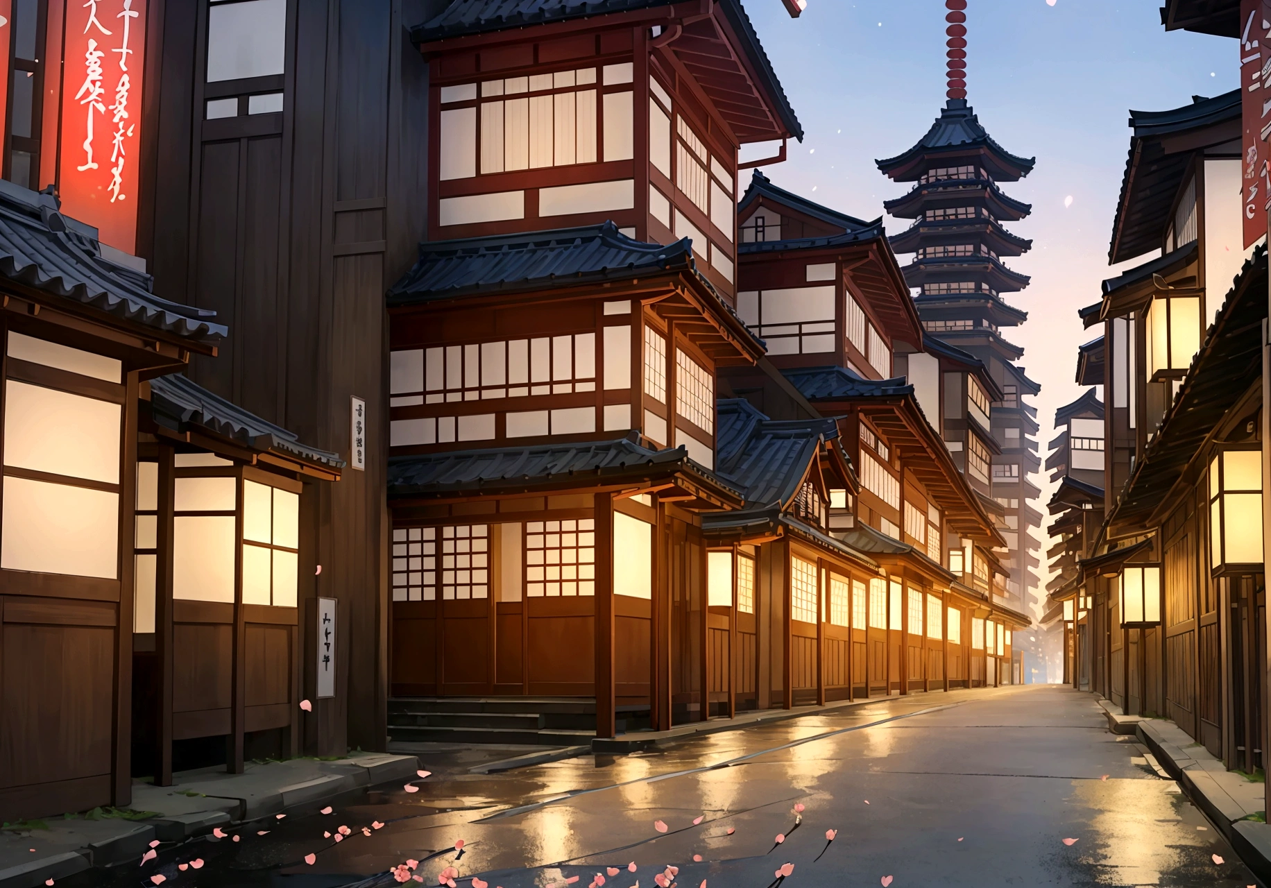 A mesmerizing photograph capturing the perfect blend of modernity and tradition. In the foreground, a bustling city demonstrates the vibrant, contemporary side of Japan, with neon lights streaking across the night sky. The cityscape, a fusion of towering skyscrapers and traditional Japanese architecture, creates an inviting and lively atmosphere. In the background, starry sky stands tall, crowned by delicate cherry blossoms, symbolizing the harmonious relationship between urban life and the breathtaking natural beauty Japan is known for. The soft, calming colors used in the image evoke a sense of peace and relaxation, transporting the viewer to the heart of Japan., photo