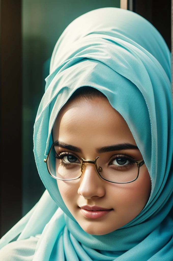 Beautiful hijab girl with glass realistic 