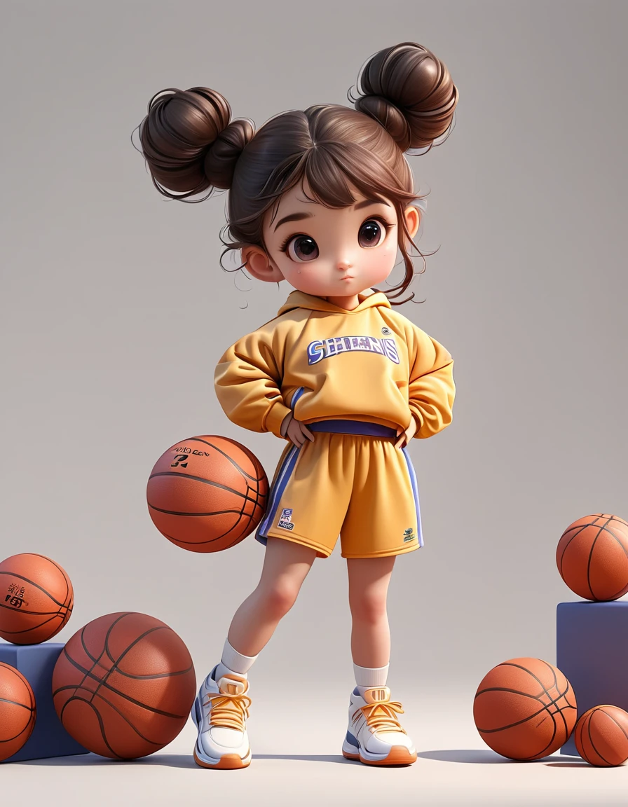 3d,1 Girl,2 buns,basketball,Sportswear Set,Cartoon Style,Accurate composition