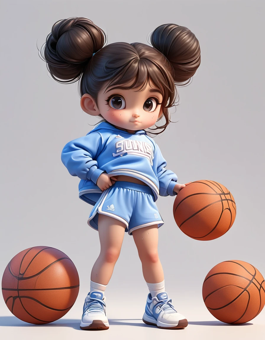 3d,1 Girl,2 buns,basketball,Sportswear Set,Cartoon Style,Accurate composition